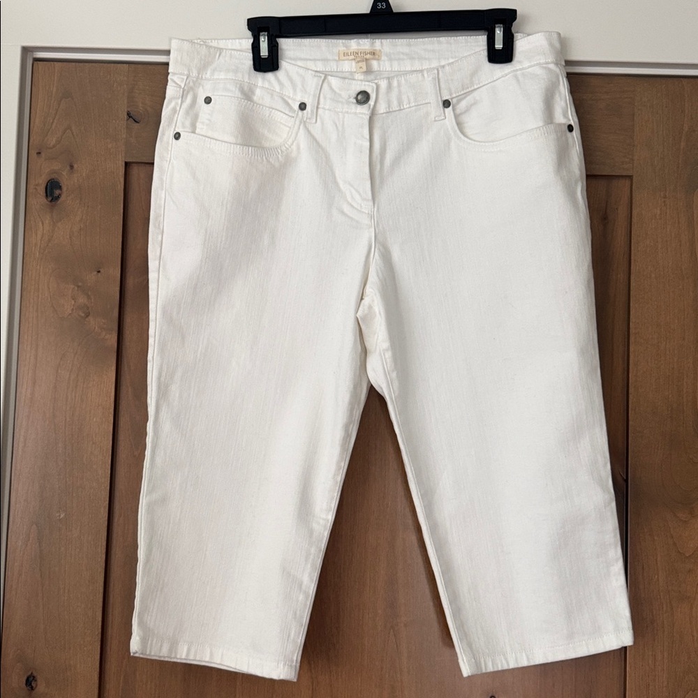 EILEEN FISHER Organic Cotton White Denim Bermuda Shorts Womens PL Coastal Basic